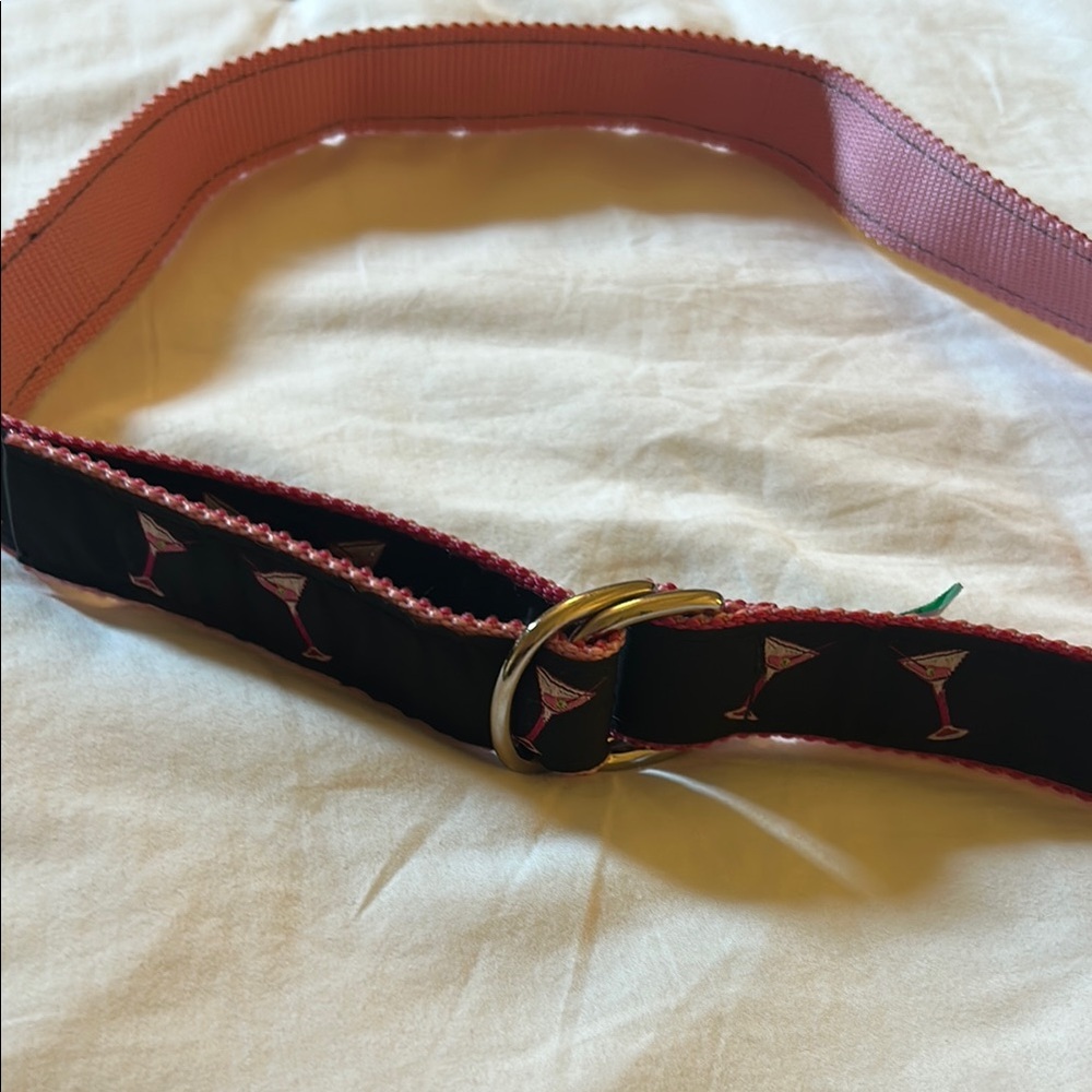Pink and Black Leather Belt with Contrast Stitching